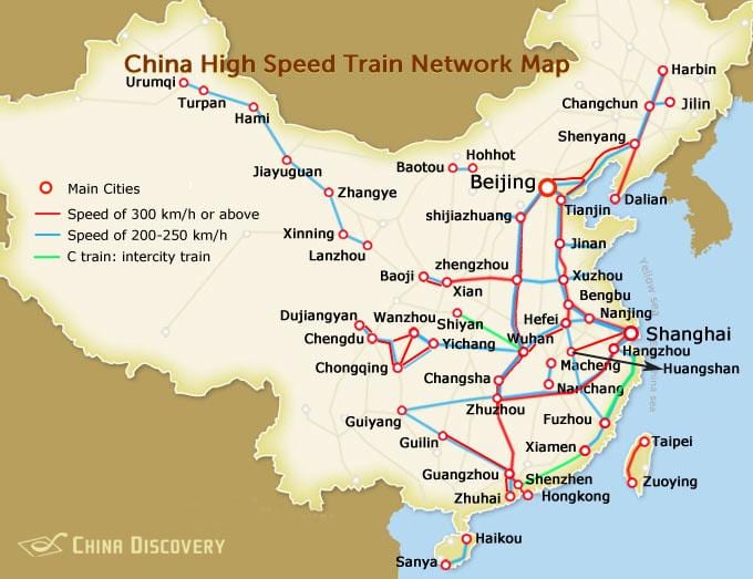 上海的子弹列车的地图