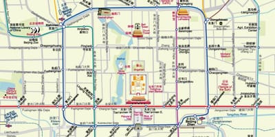 地图的北京的地铁路线图与旅游景点